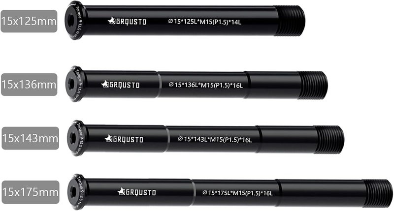 GRQUSTO 1.5mm Thread Pitch Front Rear Thru Axles for Road Mountain Bicyle Suspension Forks Rigid Forks and Bike Rear Frame, 6061 Aluminium Alloy Boost Through Axle: 15mm x 125mm to 175mm Includes 4 Lengths - Image 3